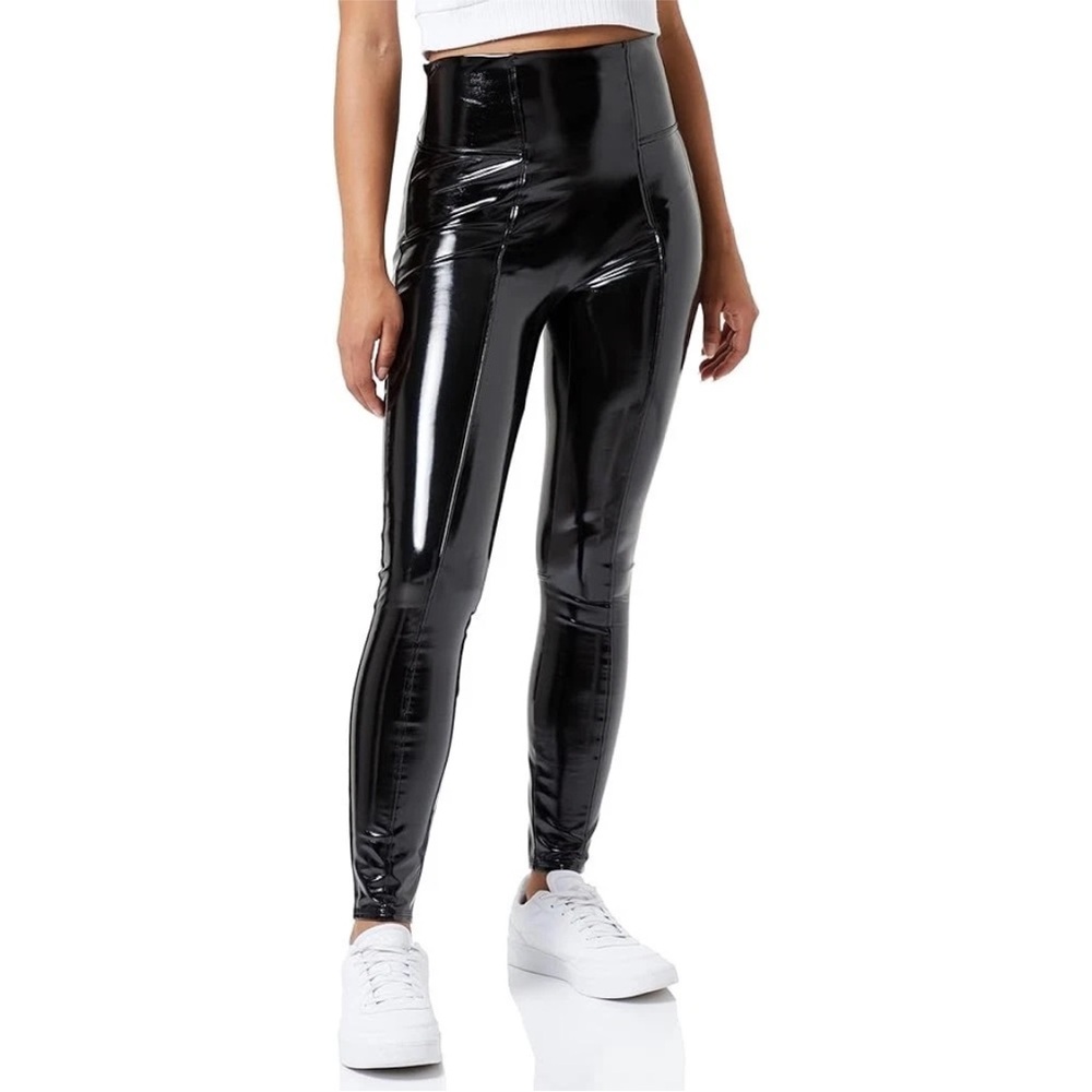 SPANX shape Faux Leather Patent Leggings Large Petite Black